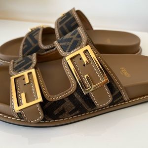 Fendi FF slides brown size 39